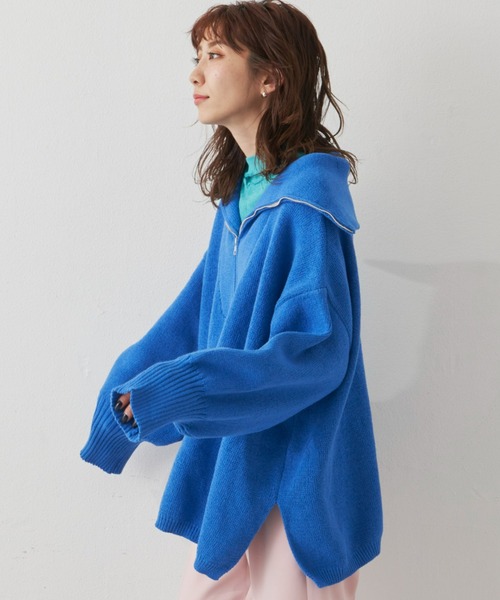 Auntie Rosa Holiday（アンティローザホリデー）の「ハーフZIPオーバーサイズニットプルオーバー（ニット/セーター・レディース・オフホワイト/オレンジ/ブルー・FREE）」の9枚目の写真