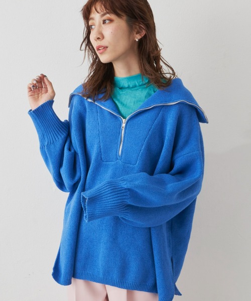 Auntie Rosa Holiday（アンティローザホリデー）の「ハーフZIPオーバーサイズニットプルオーバー（ニット/セーター・レディース・オフホワイト/オレンジ/ブルー・FREE）」の12枚目の写真