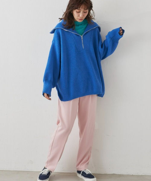 Auntie Rosa Holiday（アンティローザホリデー）の「ハーフZIPオーバーサイズニットプルオーバー（ニット/セーター・レディース・オフホワイト/オレンジ/ブルー・FREE）」の5枚目の写真