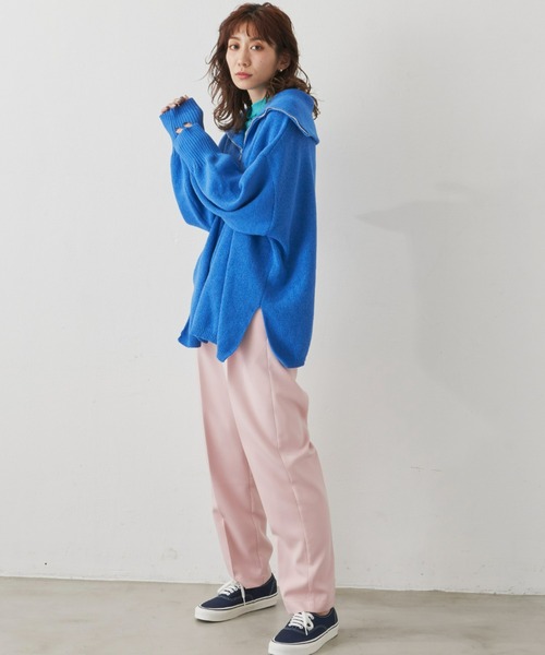 Auntie Rosa Holiday（アンティローザホリデー）の「ハーフZIPオーバーサイズニットプルオーバー（ニット/セーター・レディース・オフホワイト/オレンジ/ブルー・FREE）」の7枚目の写真