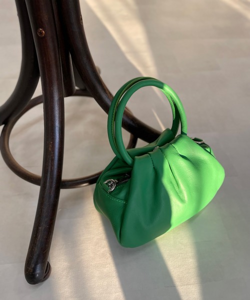 maison-vincent（メゾンヴァンサン）の「Maison Vincent/ギャザーコンパクトボストン（ハンドバッグ・レディース・グリーン/アイボリー・FREE）」の2枚目の写真