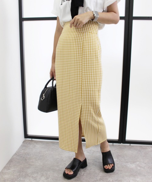 MLI'A(エムリア)の「スリットナロースカート(スカート・レディース・アイボリー/ブラック/ライトグリーン/イエロー系5/オレンジ・FREE)」の4枚目の写真