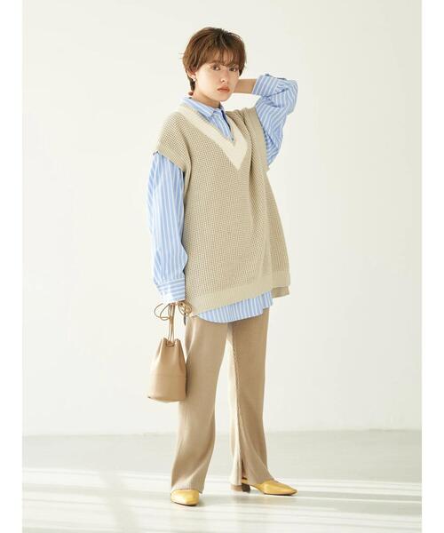 earth music&ecology（アースミュージックアンドエコロジー）の「リブニットパンツ＊（その他パンツ・レディース・グレー/グレイッシュベージュ・FREE）」の9枚目の写真