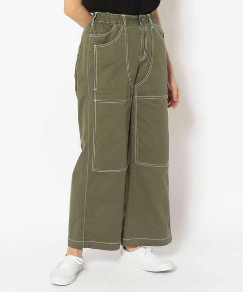 AVIREX(アヴィレックス)の「【Women's】SH ウェスト ギャザーズ カラー スティッチ パンツ /WAIST GATHERS COLOR STITCH PANTS / アヴィレックス / AVIREX(その他パンツ・レディース・ホワイト/オリーブ・LARGE/MEDIUM/SMALL)」の1枚目の写真