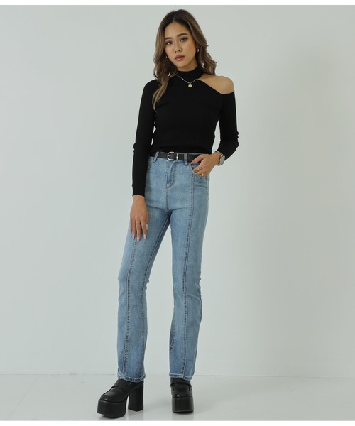 ANAP（アナップ）の「ワンショルリブニットトップスカットソー（Tシャツ/カットソー・レディース・ホワイト/ライトグレー/ブラック/グレイッシュベージュ・FREE）」の5枚目の写真