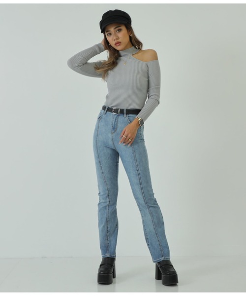 ANAP（アナップ）の「ワンショルリブニットトップスカットソー（Tシャツ/カットソー・レディース・ホワイト/ライトグレー/ブラック/グレイッシュベージュ・FREE）」の6枚目の写真