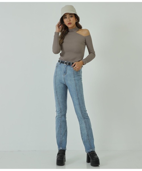 ANAP（アナップ）の「ワンショルリブニットトップスカットソー（Tシャツ/カットソー・レディース・ホワイト/ライトグレー/ブラック/グレイッシュベージュ・FREE）」の7枚目の写真