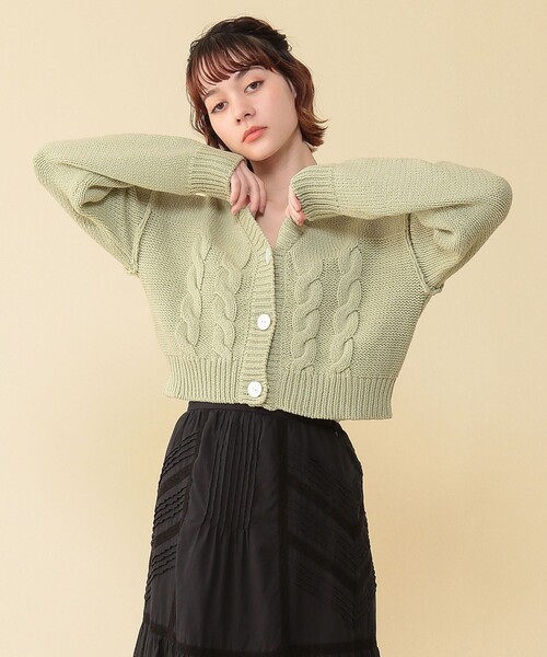 DEICY(デイシー)の「コットンケーブルショートカーディガン(カーディガン/ボレロ・レディース・ライトグリーン/オフホワイト/ラベンダー・FREE)」の1枚目の写真