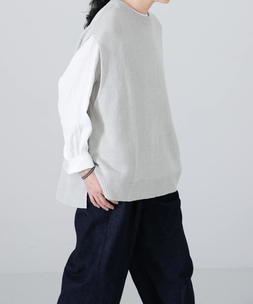 かぐれ(カグレ)の「リネンニットベスト(ベスト・レディース・ベージュ/ミント・FREE)」の6枚目の写真