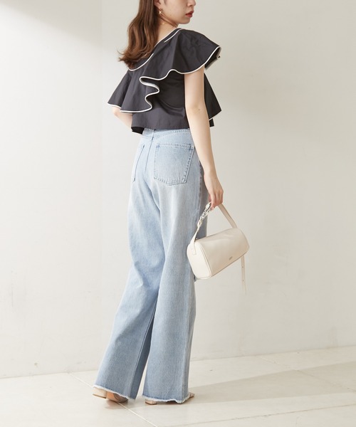 【美品】SONO ちびフリルブラウス　ブルー Sono（ソーノ）の「【SONO/ソーノ】チビフリルブラウス（シャツ