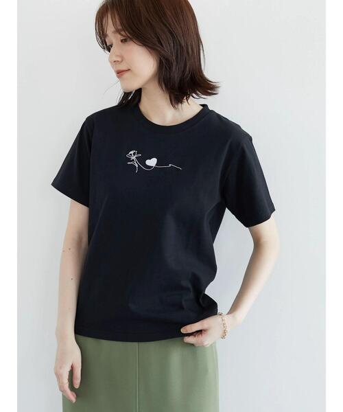 Petit fleur(プチフルール)の「・Petit Fleur ハナ&ハート刺繍Tシャツ(Tシャツ/カットソー・レディース・グリーン/オフホワイト/ピンク/ブラック・FREE)」の7枚目の写真