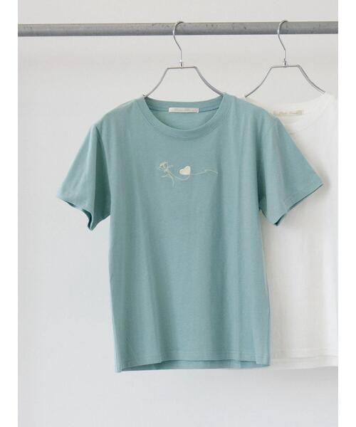 Petit fleur(プチフルール)の「・Petit Fleur ハナ&ハート刺繍Tシャツ(Tシャツ/カットソー・レディース・グリーン/オフホワイト/ピンク/ブラック・FREE)」の9枚目の写真