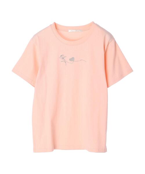 Petit fleur(プチフルール)の「・Petit Fleur ハナ&ハート刺繍Tシャツ(Tシャツ/カットソー・レディース・グリーン/オフホワイト/ピンク/ブラック・FREE)」の5枚目の写真