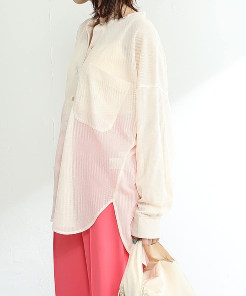 COLLAGE GALLARDAGALANTE(コラージュガリャルダガランテ)の「抜け感を演出するメッシュオーバーシャツ(シャツ/ブラウス・レディース・アイボリー/ブラック・FREE)」の8枚目の写真