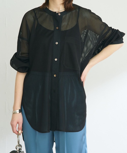 COLLAGE GALLARDAGALANTE(コラージュガリャルダガランテ)の「抜け感を演出するメッシュオーバーシャツ(シャツ/ブラウス・レディース・アイボリー/ブラック・FREE)」の17枚目の写真