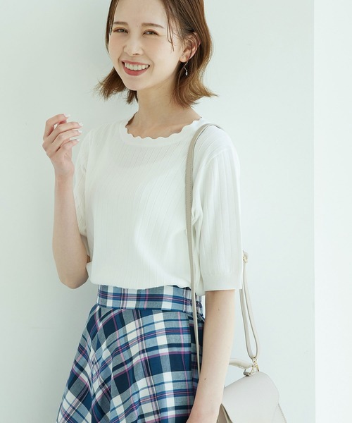 ROPE' PICNIC(ロペピクニック)の「スカラップニットプルオーバー(ニット/セーター・レディース・ブラック/オフホワイト/モスグリーン/パープル系その他6/オレンジ系その他4・38)」の2枚目の写真