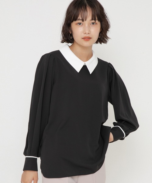 LAVEANGE（ラビアンジェ）の「配色使い 襟付きブラウス（シャツ/ブラウス・レディース・ブラック/ネイビー/ベージュ系その他・LL/3L/4L/M/L）」の4枚目の写真