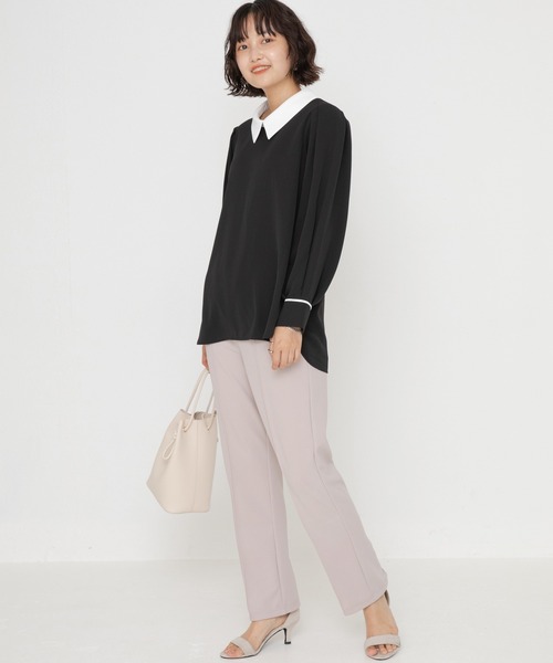 LAVEANGE（ラビアンジェ）の「配色使い 襟付きブラウス（シャツ/ブラウス・レディース・ブラック/ネイビー/ベージュ系その他・LL/3L/4L/M/L）」の10枚目の写真