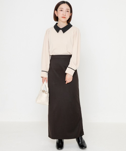 LAVEANGE（ラビアンジェ）の「配色使い 襟付きブラウス（シャツ/ブラウス・レディース・ブラック/ネイビー/ベージュ系その他・LL/3L/4L/M/L）」の16枚目の写真