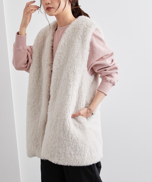 PUAL CE CIN（ピュアルセシン）の「カールファーベスト（ベスト・レディース・アイボリー/ブラック/モカ・FREE）」の13枚目の写真