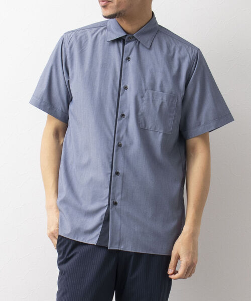 Stutostein Nolley's(シュテットシュタインノーリーズ)の「下前配色レギュラーカラーシャツ(接触冷感、ストレッチ素材)(シャツ/ブラウス・メンズ・ライトブルー/ネイビー・M/L/XL/S)」の2枚目の写真