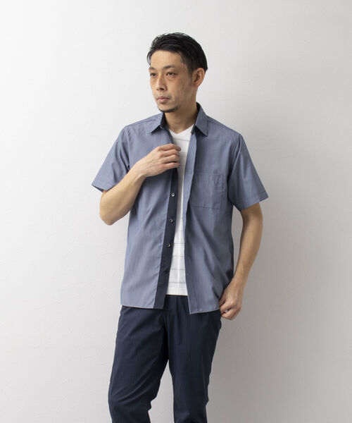 Stutostein Nolley's(シュテットシュタインノーリーズ)の「下前配色レギュラーカラーシャツ(接触冷感、ストレッチ素材)(シャツ/ブラウス・メンズ・ライトブルー/ネイビー・M/L/XL/S)」の4枚目の写真