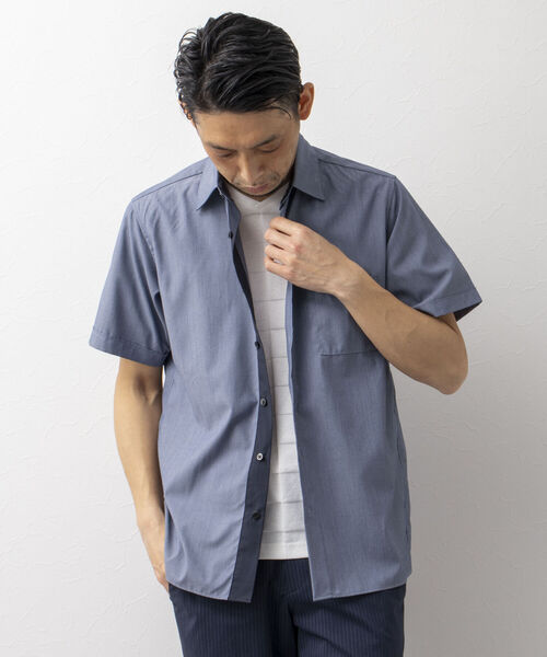 Stutostein Nolley's(シュテットシュタインノーリーズ)の「下前配色レギュラーカラーシャツ(接触冷感、ストレッチ素材)(シャツ/ブラウス・メンズ・ライトブルー/ネイビー・M/L/XL/S)」の5枚目の写真