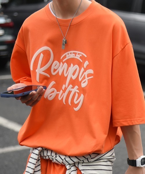 MGV(エムジーヴィー)の「ペイント風ロゴオーバーサイズTシャツ(Tシャツ/カットソー・メンズ・ホワイト/ブラック/ブルー/オレンジ・MEDIUM/LARGE/X-LARGE)」の5枚目の写真