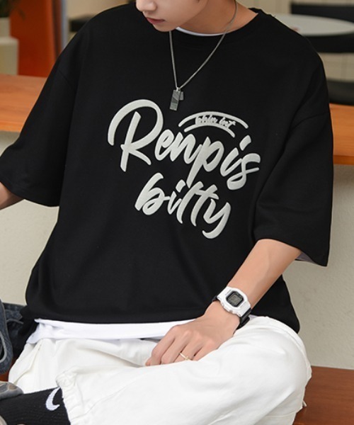 MGV(エムジーヴィー)の「ペイント風ロゴオーバーサイズTシャツ(Tシャツ/カットソー・メンズ・ホワイト/ブラック/ブルー/オレンジ・MEDIUM/LARGE/X-LARGE)」の6枚目の写真