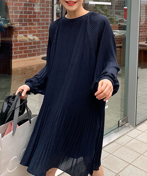 Elcy プリーツデザイン長袖オーバーサイズワンピース ワンピース Elcy エルシー のファッション通販 Zozotown