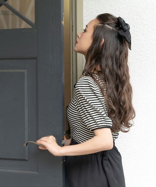 DearMyLoveRose（ディアマイラブローズ）の「オープンリボンパフ袖カットソー（Tシャツ/カットソー・レディース・ホワイト/ブラック/オフホワイト/ベビーピンク・MEDIUM/LARGE/X-LARGE/XX-LARGE）」の7枚目の写真