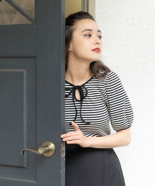 DearMyLoveRose（ディアマイラブローズ）の「オープンリボンパフ袖カットソー（Tシャツ/カットソー・レディース・ホワイト/ブラック/オフホワイト/ベビーピンク・MEDIUM/LARGE/X-LARGE/XX-LARGE）」の9枚目の写真