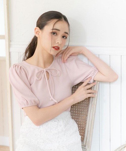 DearMyLoveRose（ディアマイラブローズ）の「オープンリボンパフ袖カットソー（Tシャツ/カットソー・レディース・ホワイト/ブラック/オフホワイト/ベビーピンク・MEDIUM/LARGE/X-LARGE/XX-LARGE）」の17枚目の写真