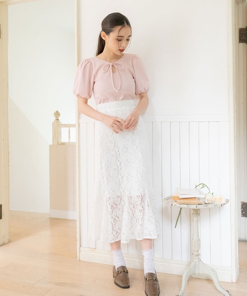 DearMyLoveRose（ディアマイラブローズ）の「オープンリボンパフ袖カットソー（Tシャツ/カットソー・レディース・ホワイト/ブラック/オフホワイト/ベビーピンク・MEDIUM/LARGE/X-LARGE/XX-LARGE）」の20枚目の写真