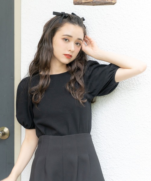 DearMyLoveRose（ディアマイラブローズ）の「オープンリボンパフ袖カットソー（Tシャツ/カットソー・レディース・ホワイト/ブラック/オフホワイト/ベビーピンク・MEDIUM/LARGE/X-LARGE/XX-LARGE）」の21枚目の写真