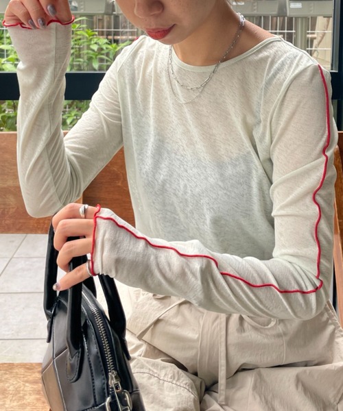 CIAOPANIC（チャオパニック）の「アームメローシアーTEE（Tシャツ/カットソー・レディース・ホワイト/ブラック/グリーン・FREE）」の6枚目の写真