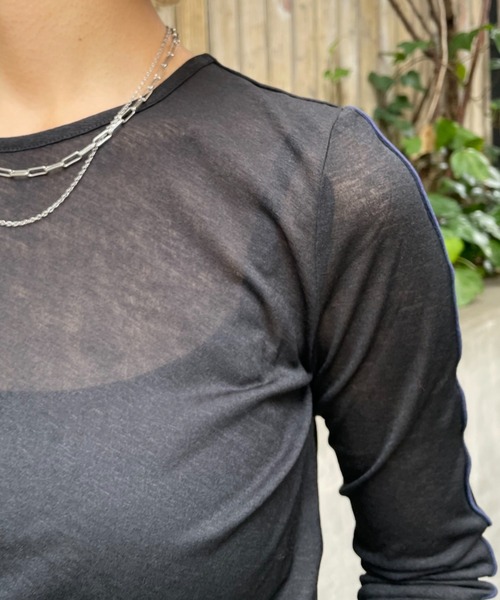 CIAOPANIC（チャオパニック）の「アームメローシアーTEE（Tシャツ/カットソー・レディース・ホワイト/ブラック/グリーン・FREE）」の10枚目の写真