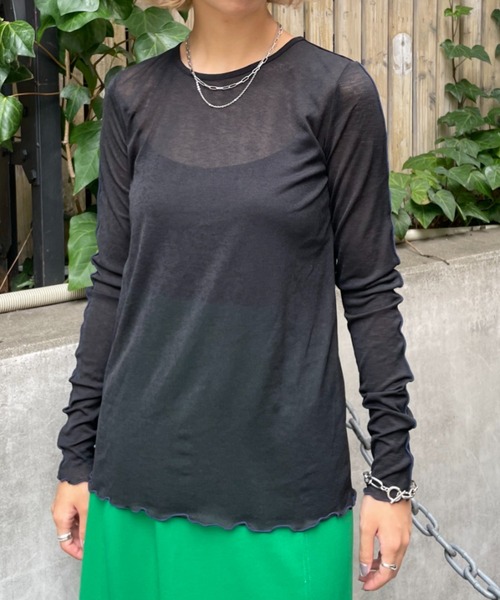 CIAOPANIC（チャオパニック）の「アームメローシアーTEE（Tシャツ/カットソー・レディース・ホワイト/ブラック/グリーン・FREE）」の9枚目の写真