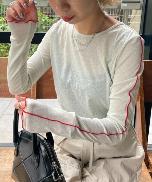 CIAOPANIC（チャオパニック）の「アームメローシアーTEE（Tシャツ/カットソー・レディース・ホワイト/ブラック/グリーン・FREE）」の11枚目の写真