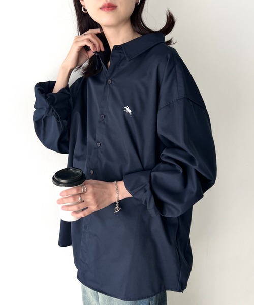 POLOCHAMPS(ポロチャンプス)の「【POLOCHAMPS/ポロチャンプス】 別注 ビッグシルエット ワンポイント刺繍 オーバーサイズ 長袖シャツ(シャツ/ブラウス・レディース・ブラック/ホワイト/ネイビー/ベージュ・M/L)」の19枚目の写真