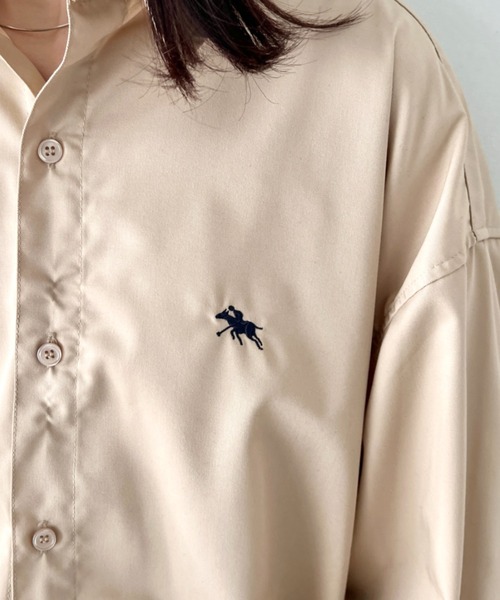 POLOCHAMPS(ポロチャンプス)の「【POLOCHAMPS/ポロチャンプス】 別注 ビッグシルエット ワンポイント刺繍 オーバーサイズ 長袖シャツ(シャツ/ブラウス・レディース・ブラック/ホワイト/ネイビー/ベージュ・M/L)」の8枚目の写真