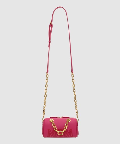 MCM(エムシーエム)の「【香水サンプル付き】ボストン バッグ - チェーン レザー(ハンドバッグ・レディース・ブラック/ピンク・mini)」の1枚目の写真