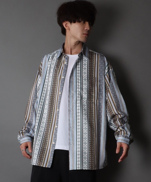 SITRY(シトリー)の「Oversize Drop shoulder print shirt/オーバーサイズ ドロップショルダー プリントシャツ(シャツ/ブラウス・メンズ・ホワイト/ブラック/ベージュ/ブラウン・LL/M/L)」の20枚目の写真