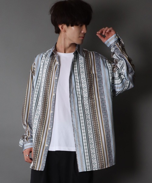 SITRY(シトリー)の「Oversize Drop shoulder print shirt/オーバーサイズ ドロップショルダー プリントシャツ(シャツ/ブラウス・メンズ・ホワイト/ブラック/ベージュ/ブラウン・LL/M/L)」の21枚目の写真