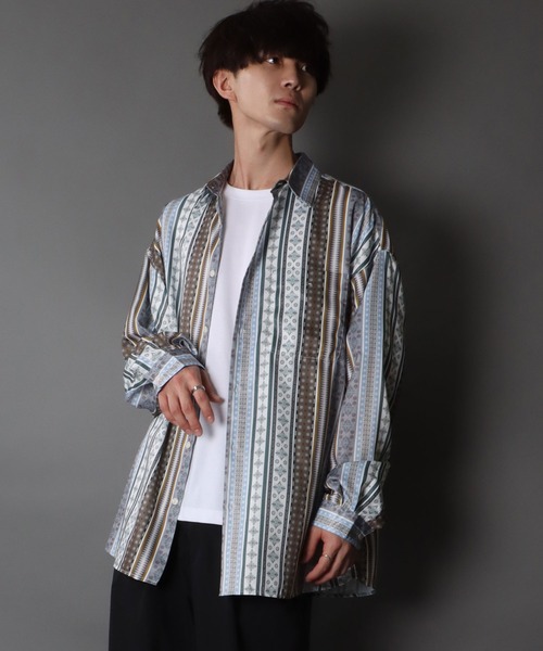 SITRY(シトリー)の「Oversize Drop shoulder print shirt/オーバーサイズ ドロップショルダー プリントシャツ(シャツ/ブラウス・メンズ・ホワイト/ブラック/ベージュ/ブラウン・LL/M/L)」の22枚目の写真