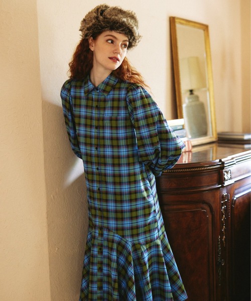 idem（イデム）の「volume sleeve check onepiece/ボリューム袖チェックシャツワンピース（ワンピース・レディース・カーキ/キャメル・SMALL/FREE）」の7枚目の写真