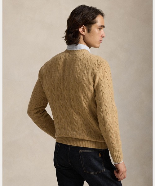 美品 ポロラルフローレン カシミヤ混 ケーブルニット 現行 XS ブラウン ケーブルニット ウールカシミヤ カーディガン（カーディガン