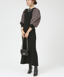 Rouge vif | ファブリックスリーブニットワンピ(ワンピース)