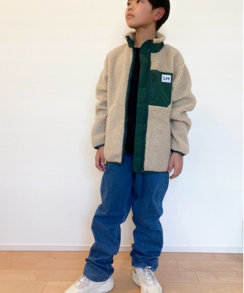 Lee(リー)の「Lee/リー キッズ エステルボアスタンドZIPブルゾン(ブルゾン・キッズ・ネイビー/ベージュ・140/150/130)」の5枚目の写真