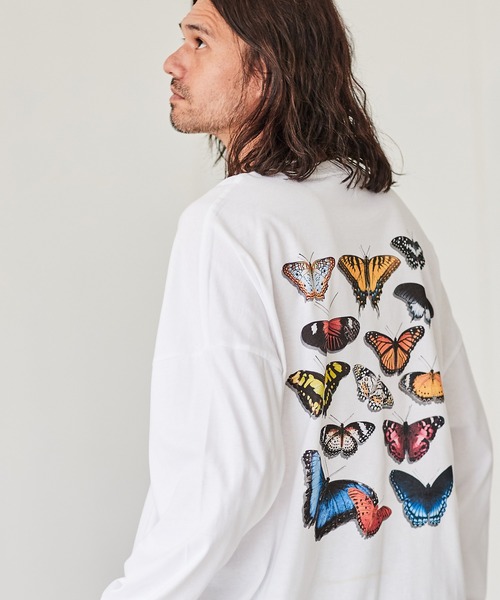 CAMBIO(カンビオ)の「mlt4079- プリントロンT -(蝶々)(Tシャツ/カットソー・メンズ・ホワイト/ベージュ/パープル・S/M/L/XL)」の15枚目の写真